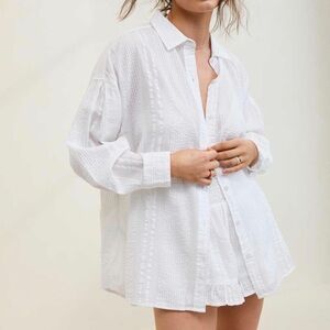 Aerie Seersucker White Button Down Coverup Shirt